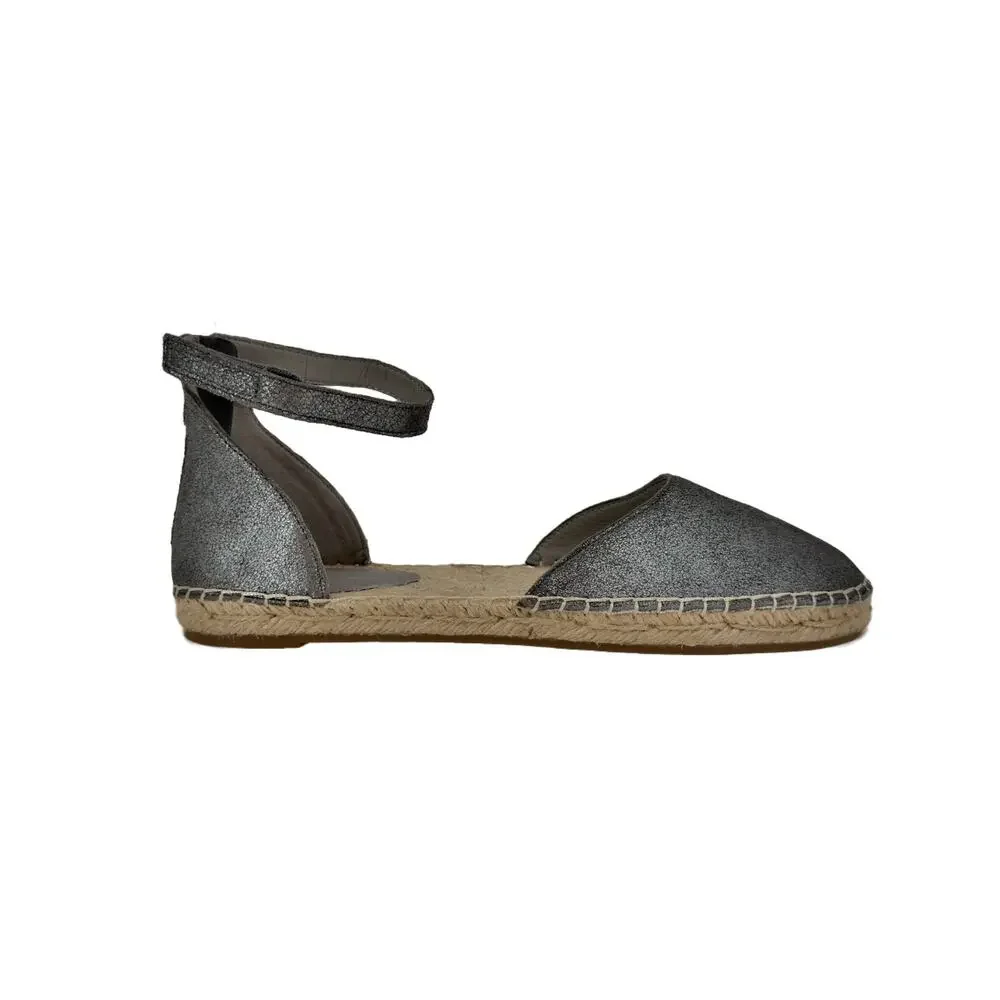 NEW Eileen Fisher Lala Espadrille Flats size 9 Gunmetal Silver Metallic Leather